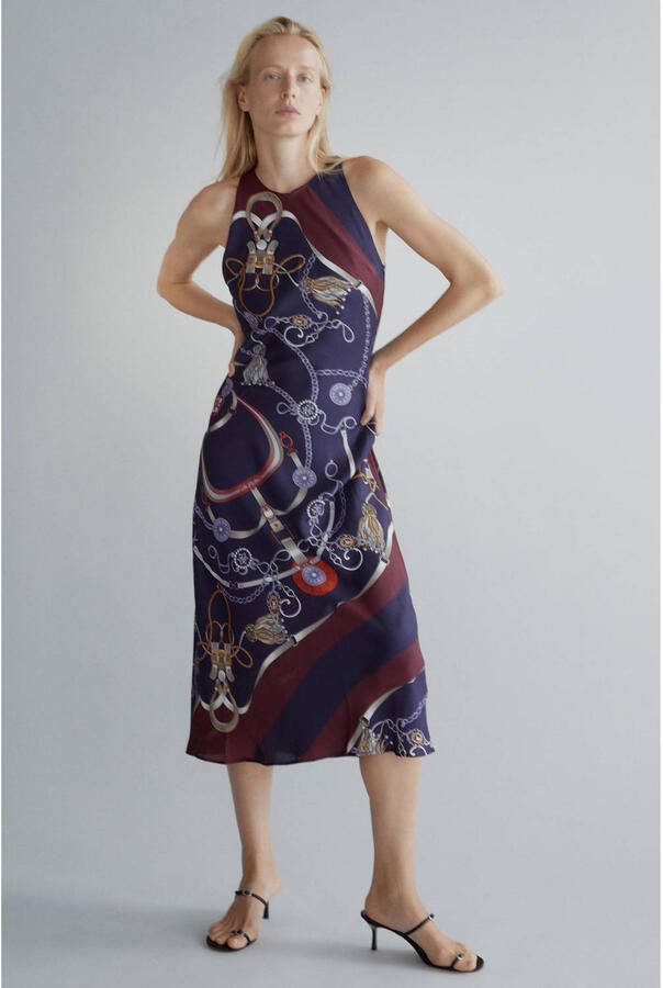 Mango midi jurk met print blauw
