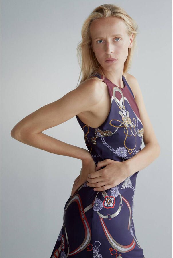 Mango midi jurk met print blauw - Foto 2