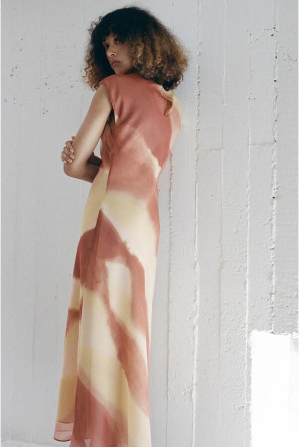 Mango midi jurk met print oranje - Foto 2