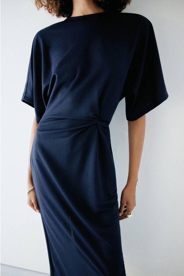 Mango midi jurk met split donkerblauw - Foto 2