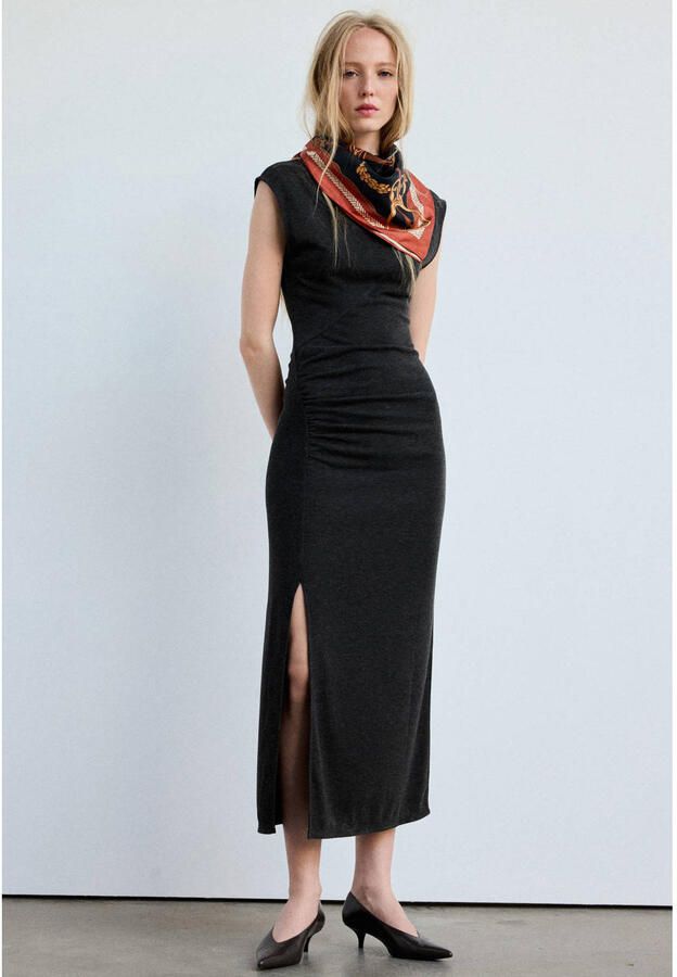 Mango midi jurk met split grijs - Foto 2