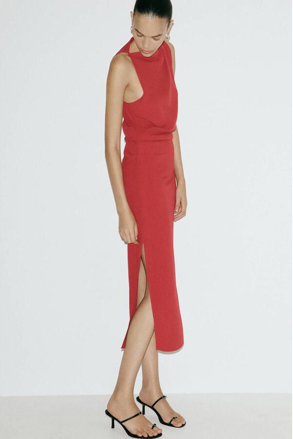 Mango midi jurk met split rood