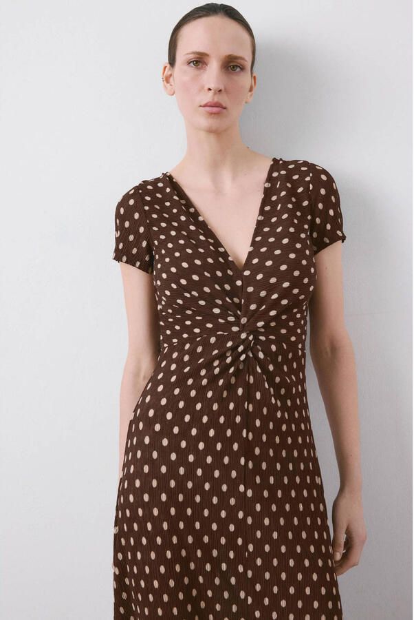 Mango midi jurk met stippen bruin
