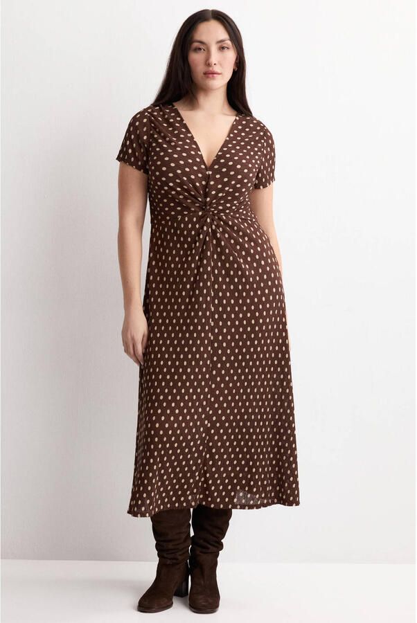 Mango midi jurk met stippen bruin - Foto 3