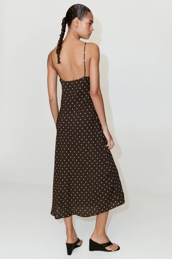 Mango midi jurk met stippen bruin - Foto 3