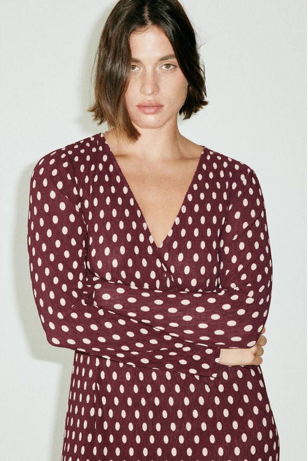 Mango midi jurk met stippen donkerrood