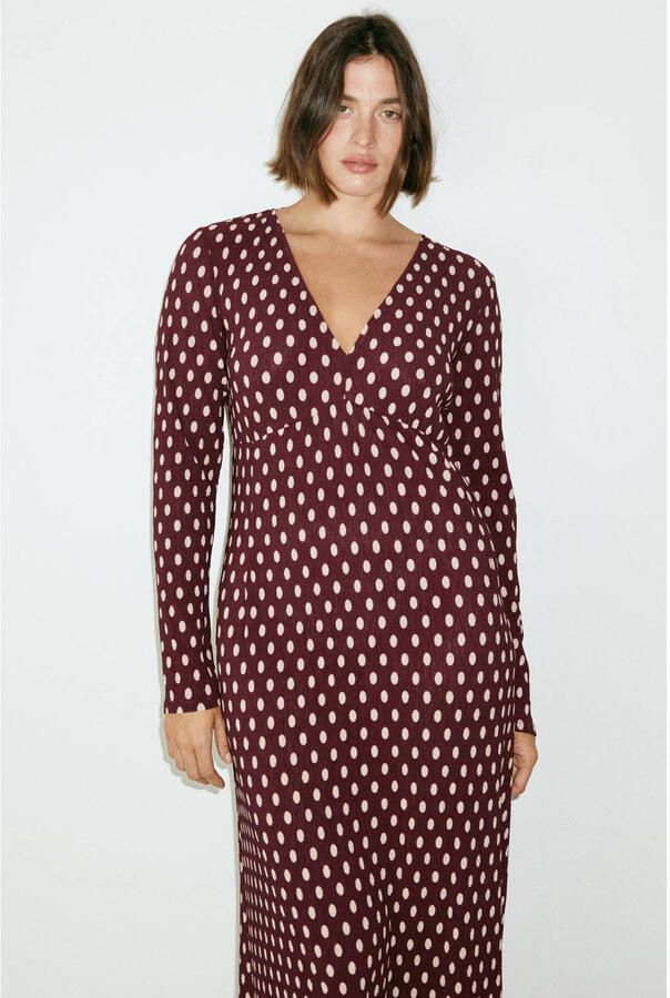 Mango midi jurk met stippen donkerrood - Foto 2