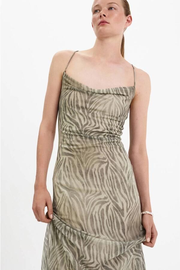 Mango midi jurk met zebraprint lichtgrijs