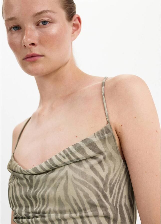 Mango midi jurk met zebraprint lichtgrijs - Foto 2
