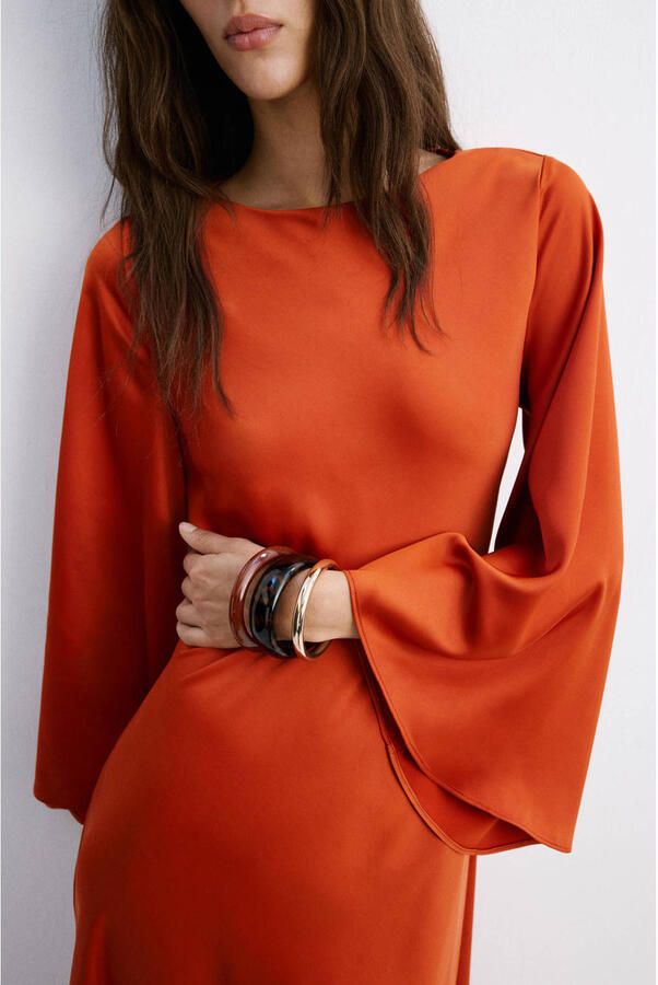 Mango midi jurk oranje - Foto 3