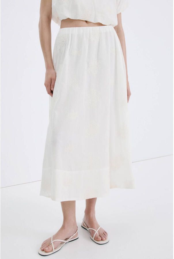 Mango midi rok broderie ecru