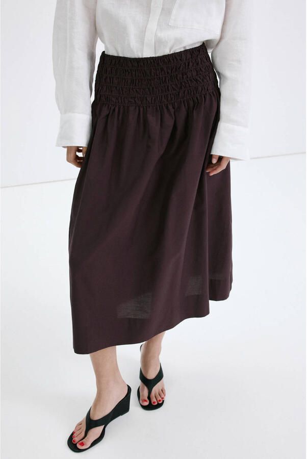 Mango midi rok donkerbruin