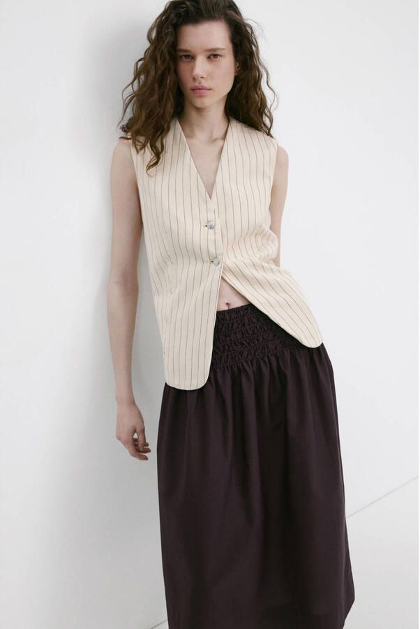Mango midi rok donkerbruin - Foto 3