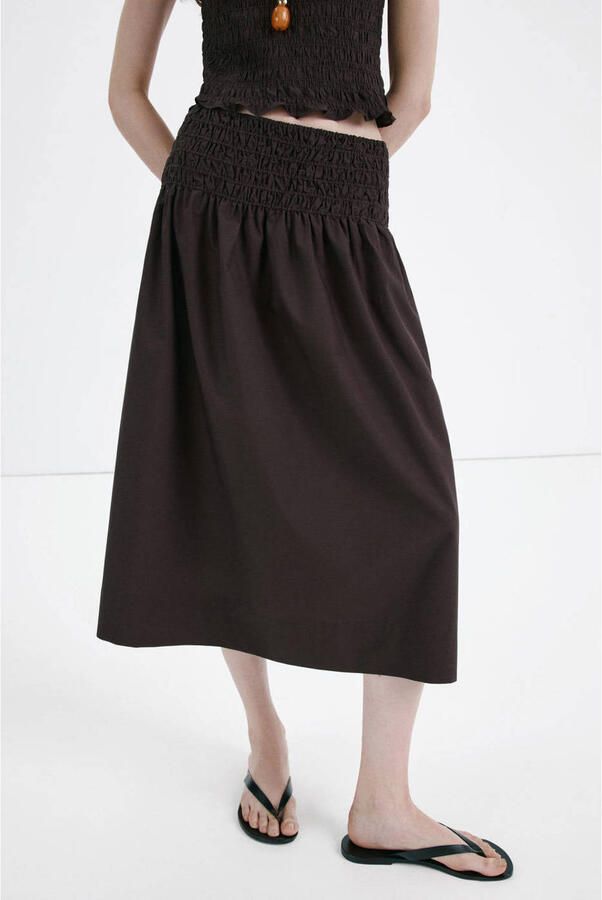 Mango midi rok donkerbruin - Foto 4