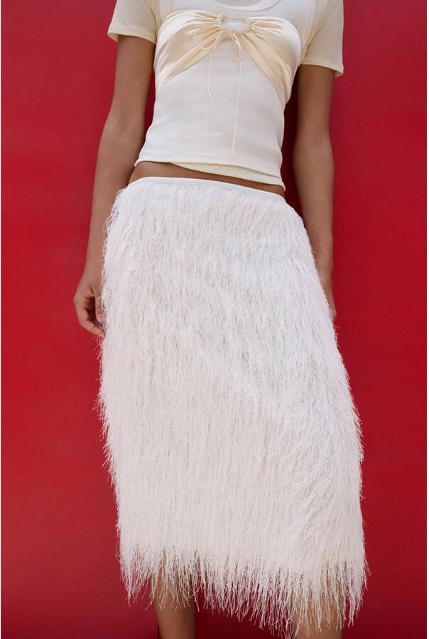 Mango midi rok ecru