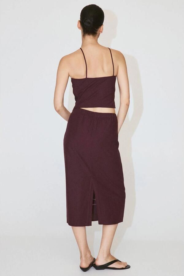 Mango midi rok met borduursels en linnen donkerrood - Foto 3