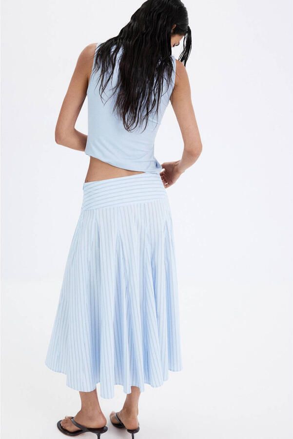 Mango midi rok met krijtstreep lichtblauw - Foto 3