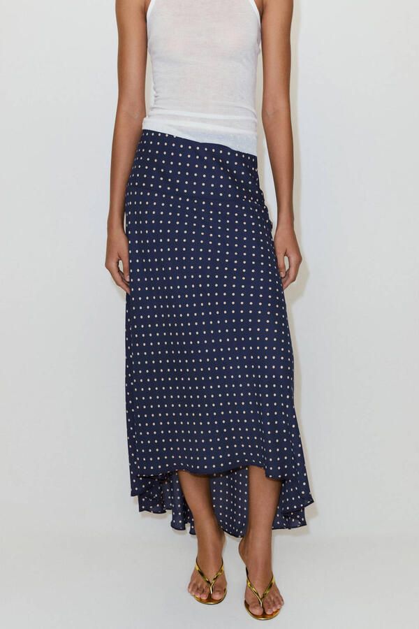 Mango midi rok met stippen blauw