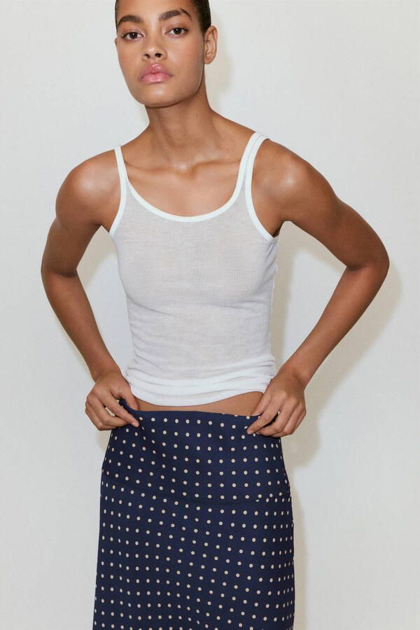 Mango midi rok met stippen blauw - Foto 2