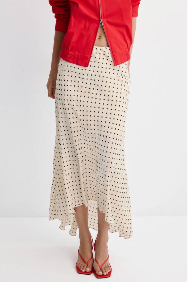 Mango midi rok met stippen ecru