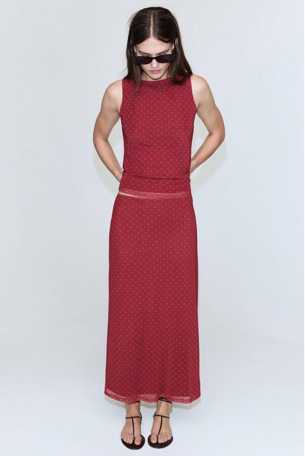 Mango midi rok met stippen rood