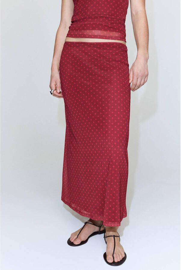 Mango midi rok met stippen rood - Foto 3