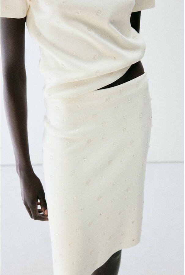 Mango midi rok met strass-steentjes beige