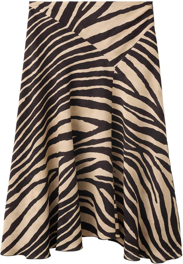 Mango midi rok met zebraprint beige