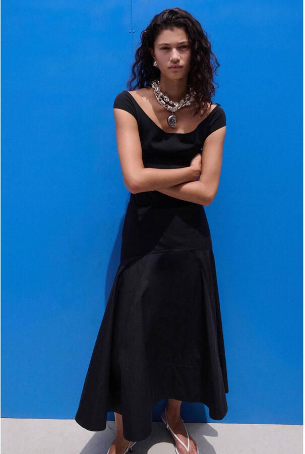 Mango midi rok zwart