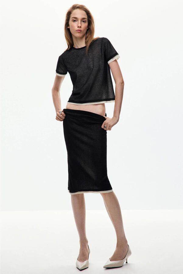 Mango midi rok zwart