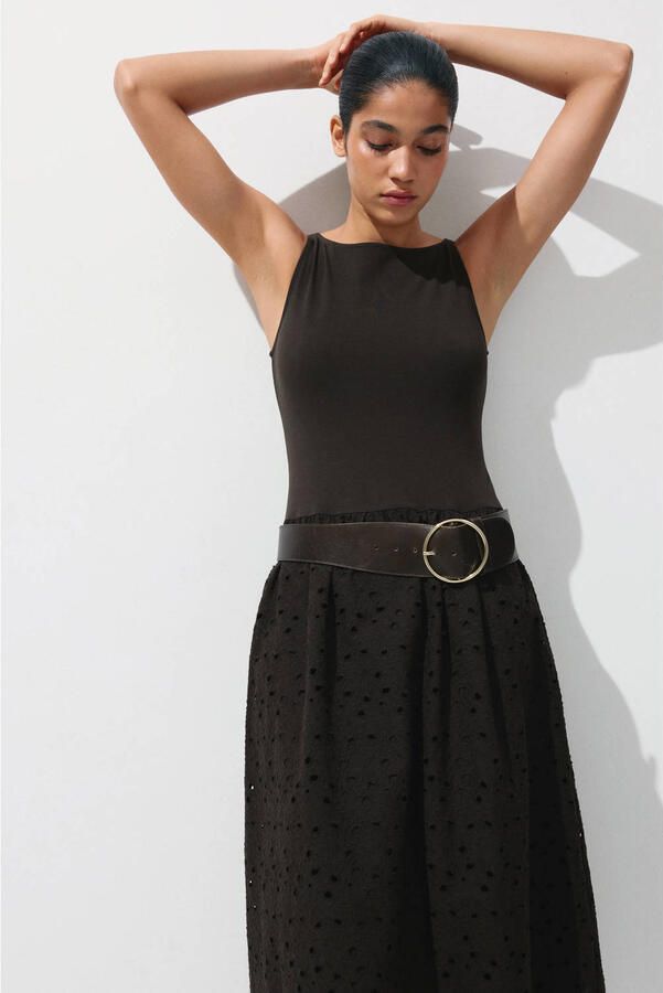 Mango midi zomerjurk donkerbruin