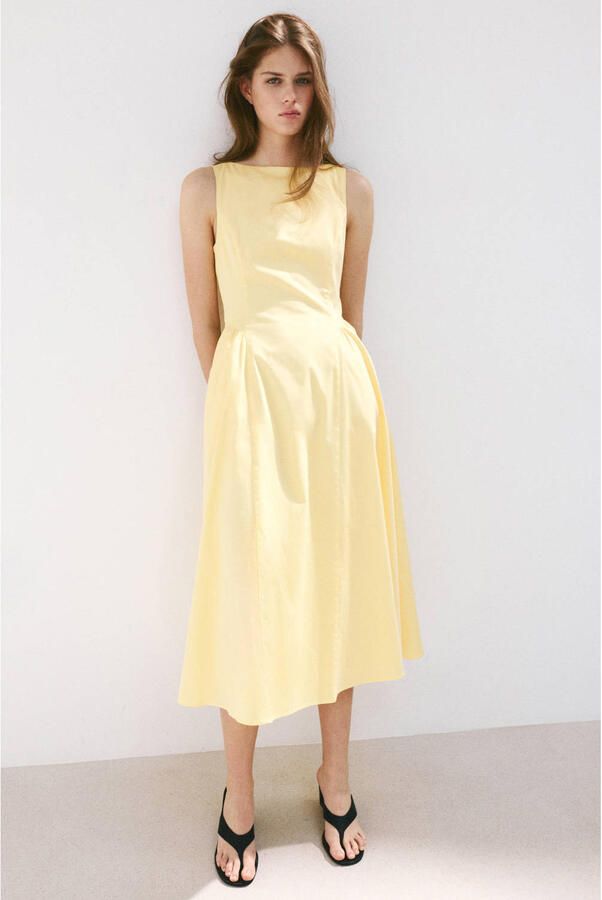 Mango midi zomerjurk geel