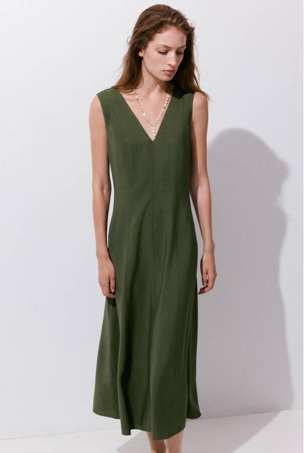 Mango midi zomerjurk kaki