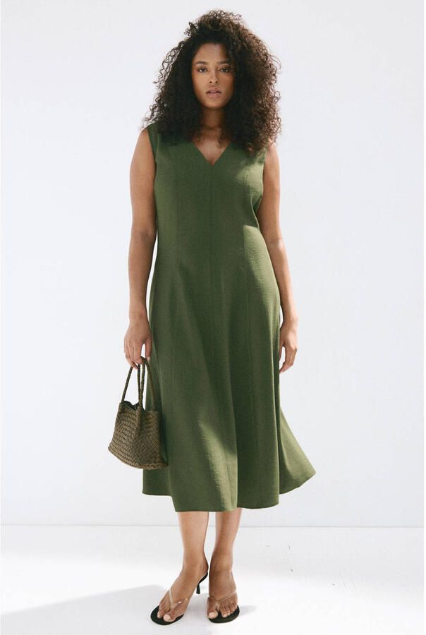 Mango midi zomerjurk kaki - Foto 3