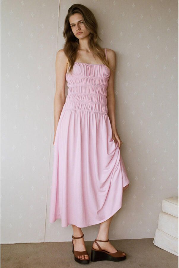 Mango midi zomerjurk lichtroze