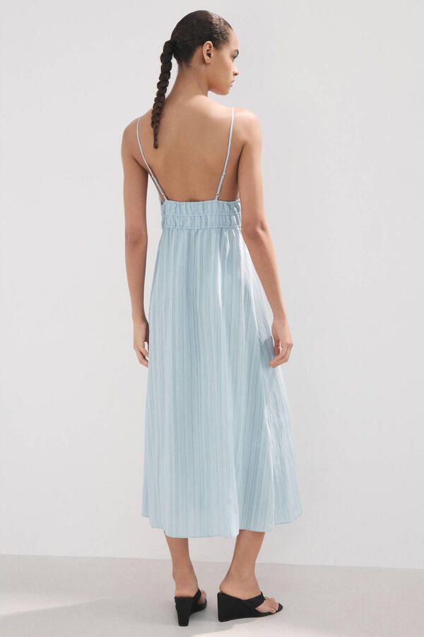 Mango midi zomerjurk met krijtstreep lichtblauw - Foto 3
