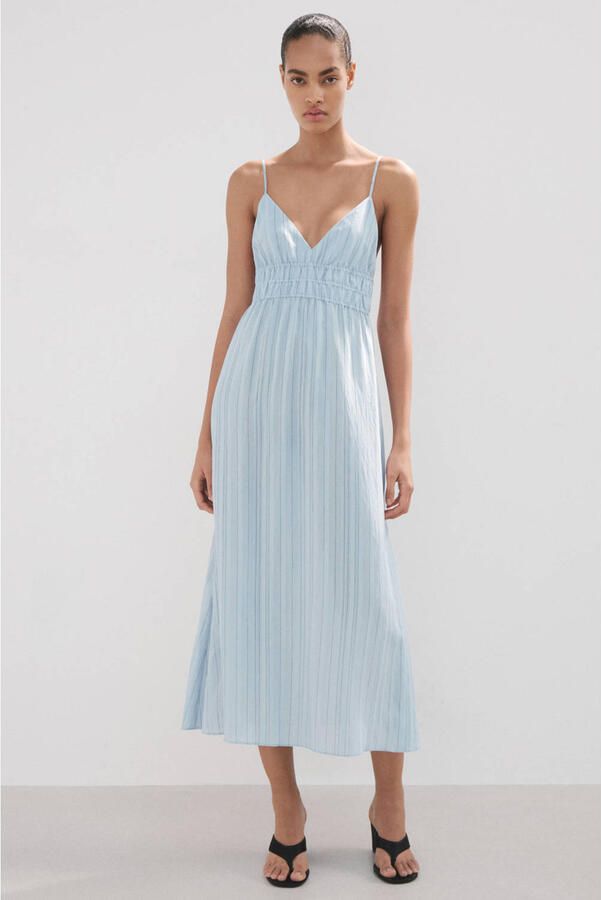 Mango midi zomerjurk met krijtstreep lichtblauw - Foto 2