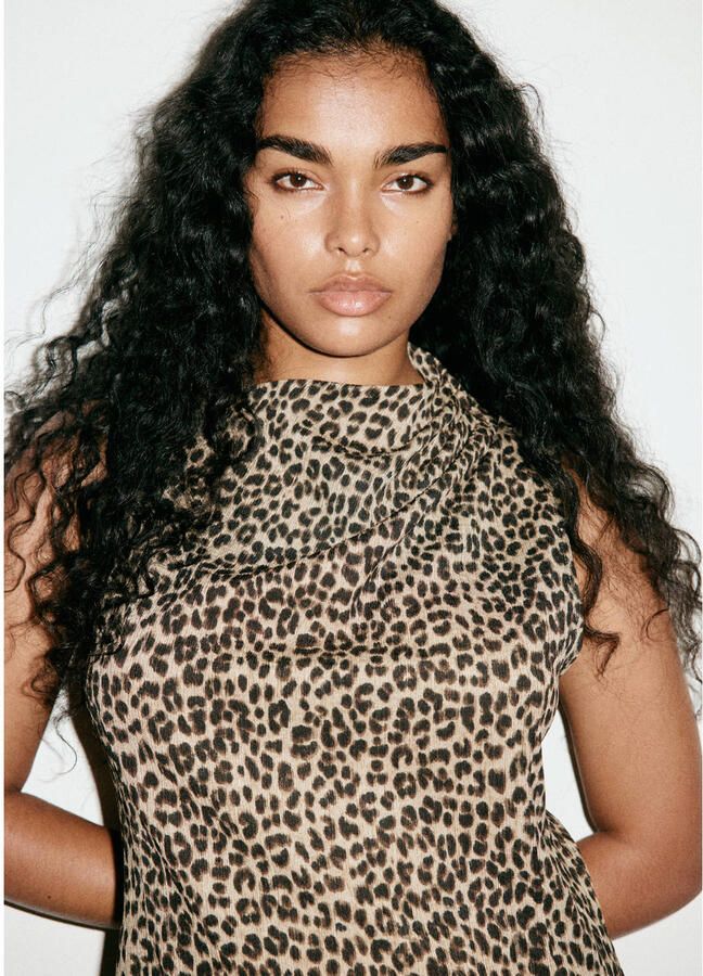Mango midi zomerjurk met panterprint bruin - Foto 2