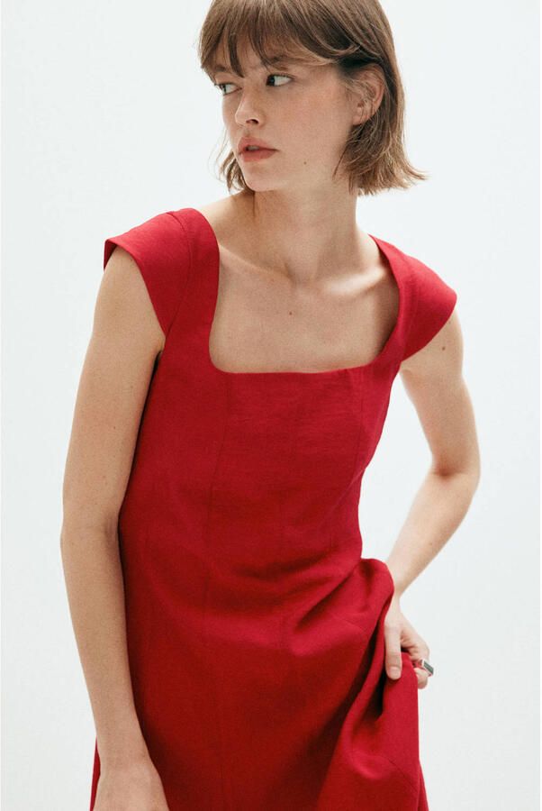 Mango midi zomerjurk rood