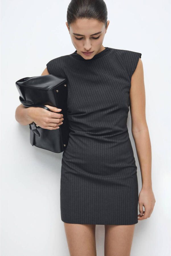 Mango mini jurk met krijtstreep grijs
