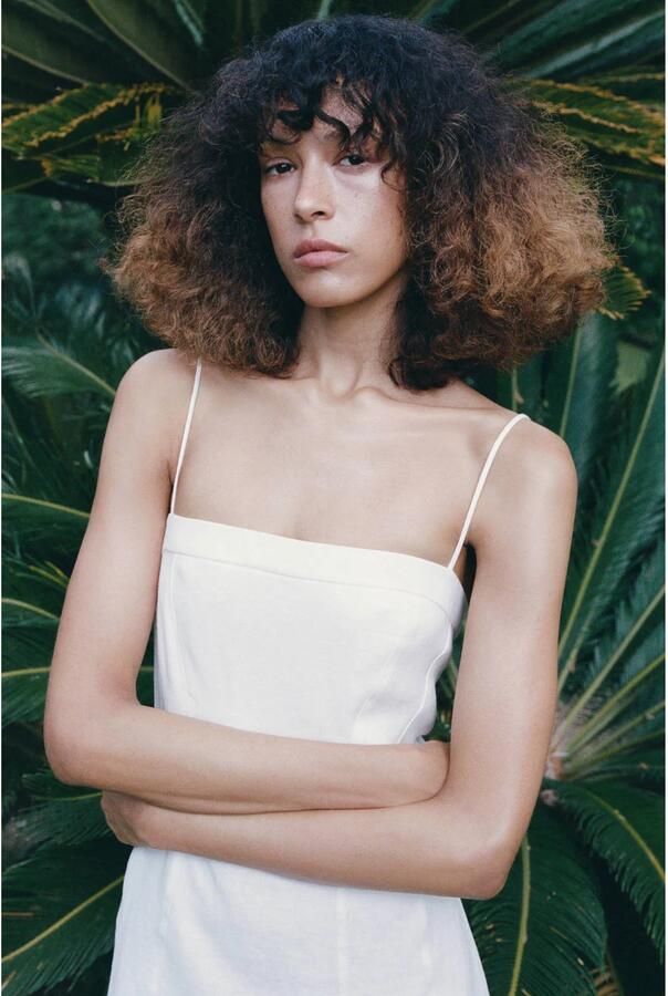 Mango mini jurk met linnen wit - Foto 2