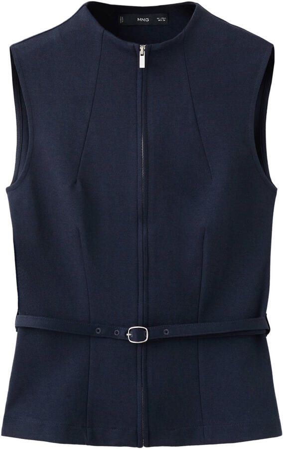 Mango mouwloze top donkerblauw - Foto 3