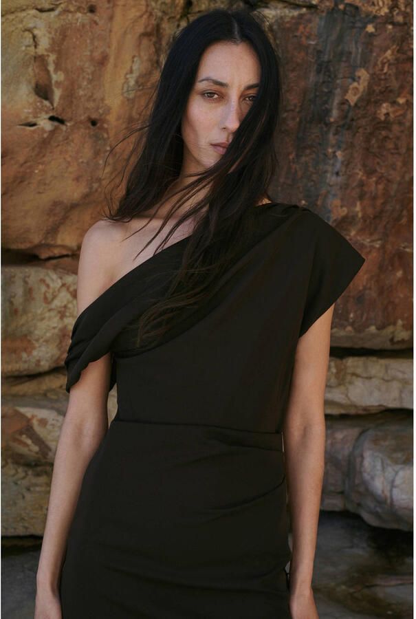 Mango off shoulder jurk bruin - Foto 3