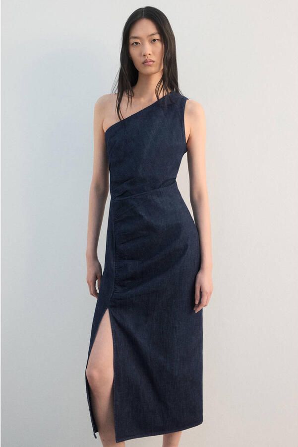 Mango off shoulder jurk dark blue denim