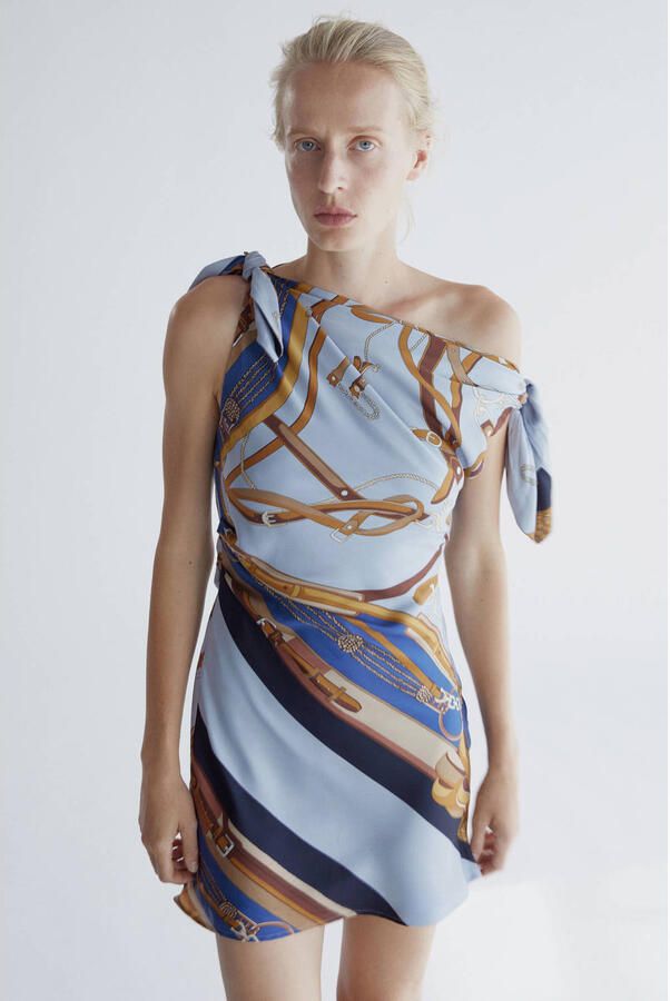 Mango off shoulder jurk met print meerkleurig