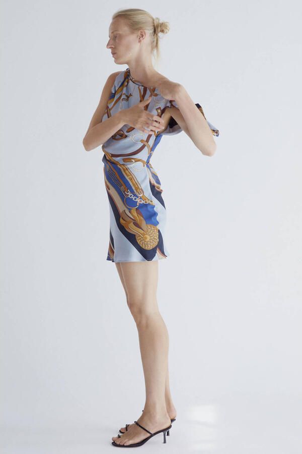 Mango off shoulder jurk met print meerkleurig - Foto 2
