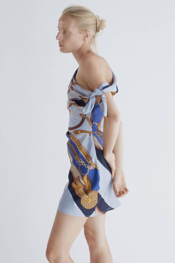 Mango off shoulder jurk met print meerkleurig - Foto 3