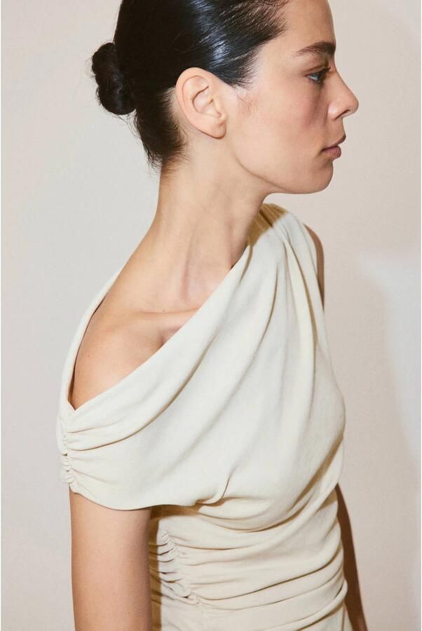 Mango off shoulder korte jurk beige - Foto 2