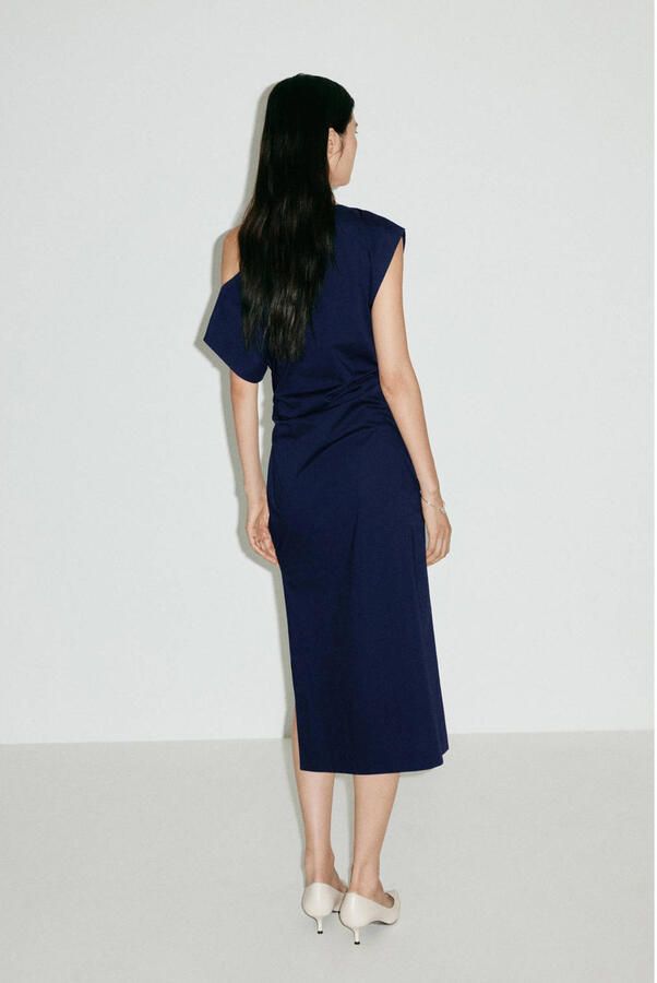 Mango off shoulder midi jurk donkerblauw - Foto 3