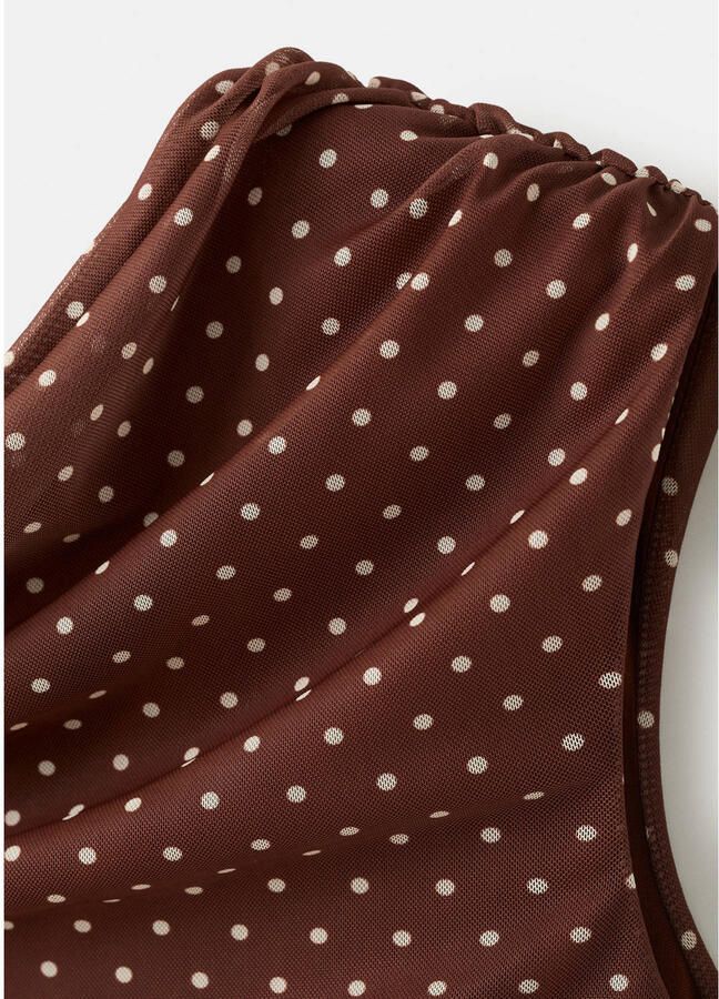 Mango off shoulder midi jurk met stippen bruin - Foto 2